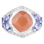 Peach Moonstone Ring With Tanzanite 4.62 Carats Sterling Silver