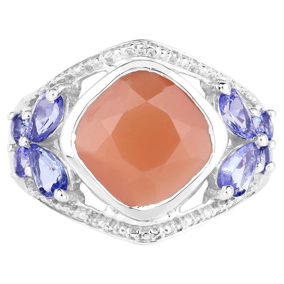 Peach Moonstone Ring With Tanzanite 4.62 Carats Sterling Silver