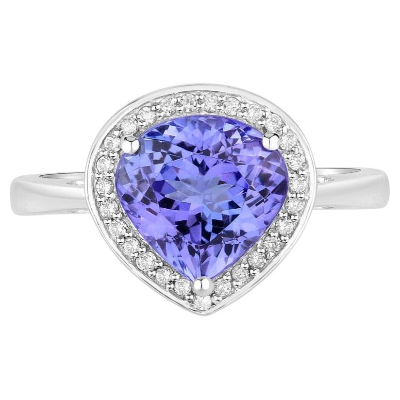 Tanzanite Heart Ring With Diamonds 2.36 Carats 14K White Gold