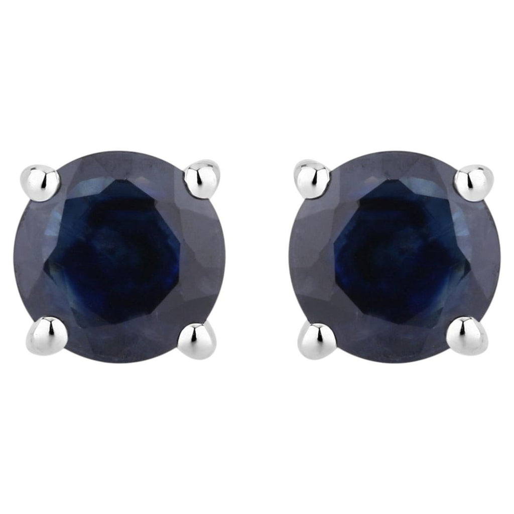 Blue Sapphire Stud Earrings 1.28 Carats 10K White Gold