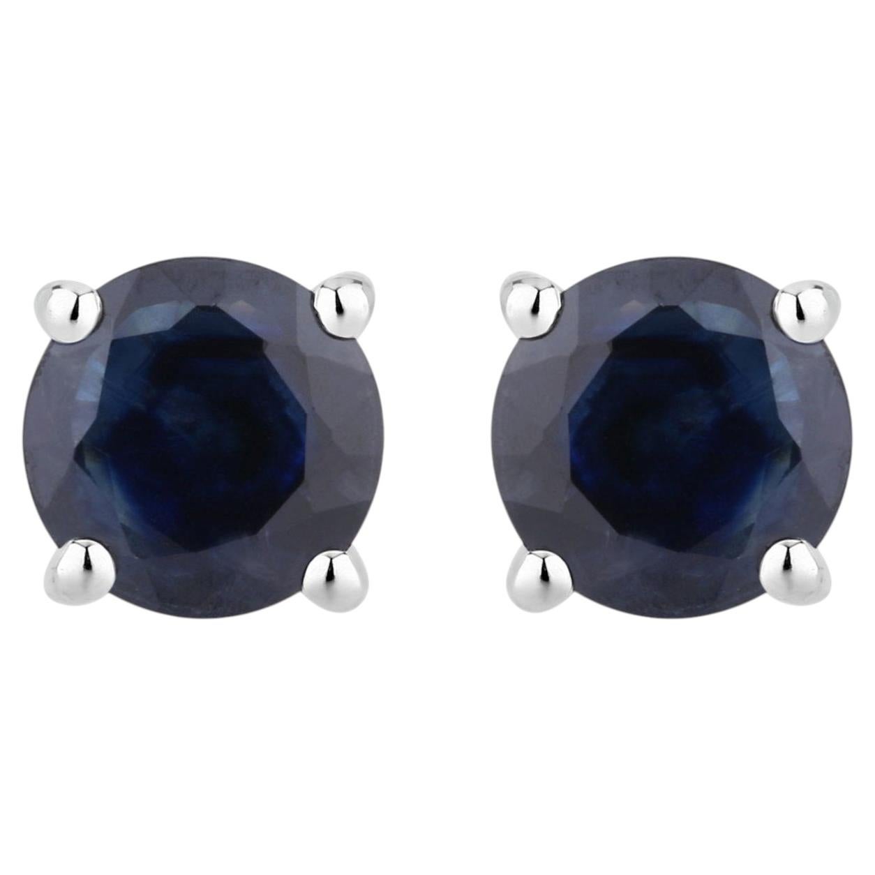 Blue Sapphire Stud Earrings 1.28 Carats 10K White Gold