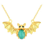 Emerald Bat Necklace With Black Spinel 1.06 Carats Gold Plated Silver