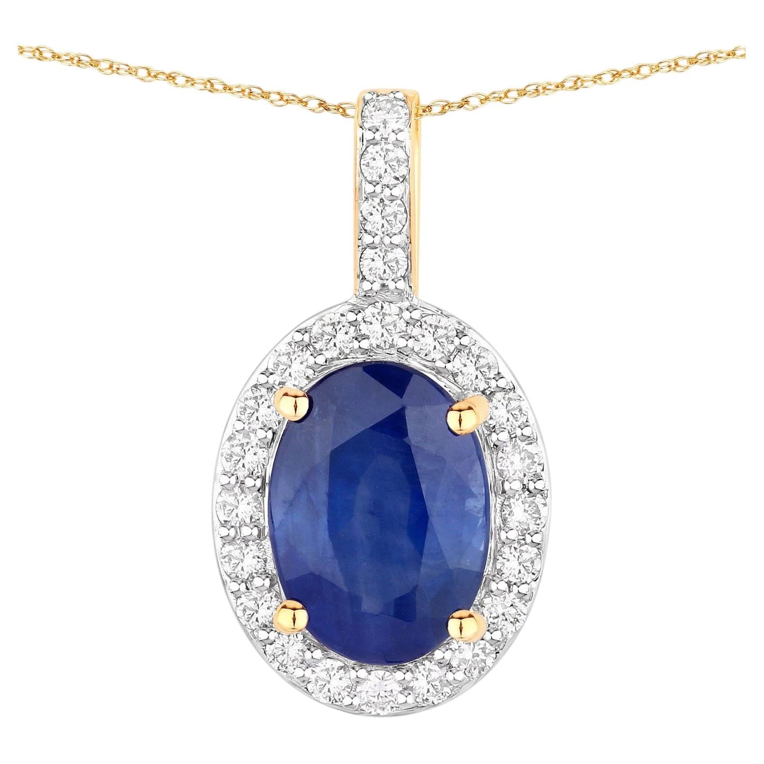 Blue Sapphire Pendant With Diamonds 3.24 Carats 18K Yellow Gold