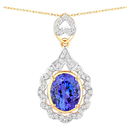 Tanzanite Pendant Necklace Diamonds 4.38 Carats 14K Yellow Gold