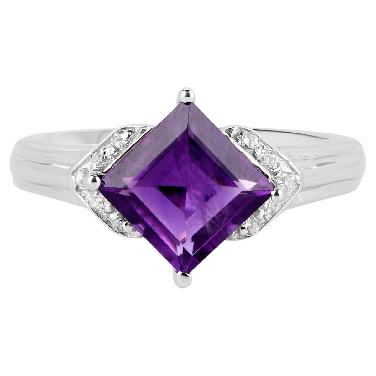 Amethyst Ring With White Topaz 2.52 Carats Sterling Silver