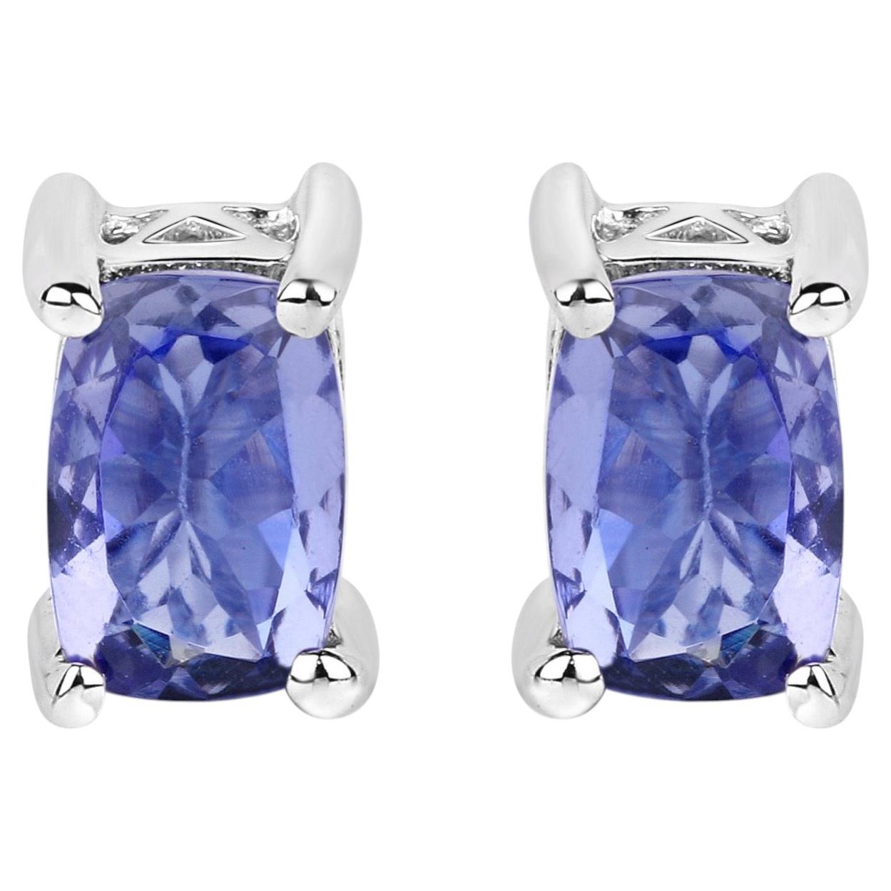 Tanzanite Stud Earrings 1.04 Carats Sterling Silver
