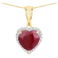 Ruby Heart Pendant With Diamonds 4.44 Carats 14K Yellow Gold