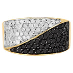 Black Diamond Ring With White Diamonds 1.16 Carats Gold Plated Silver