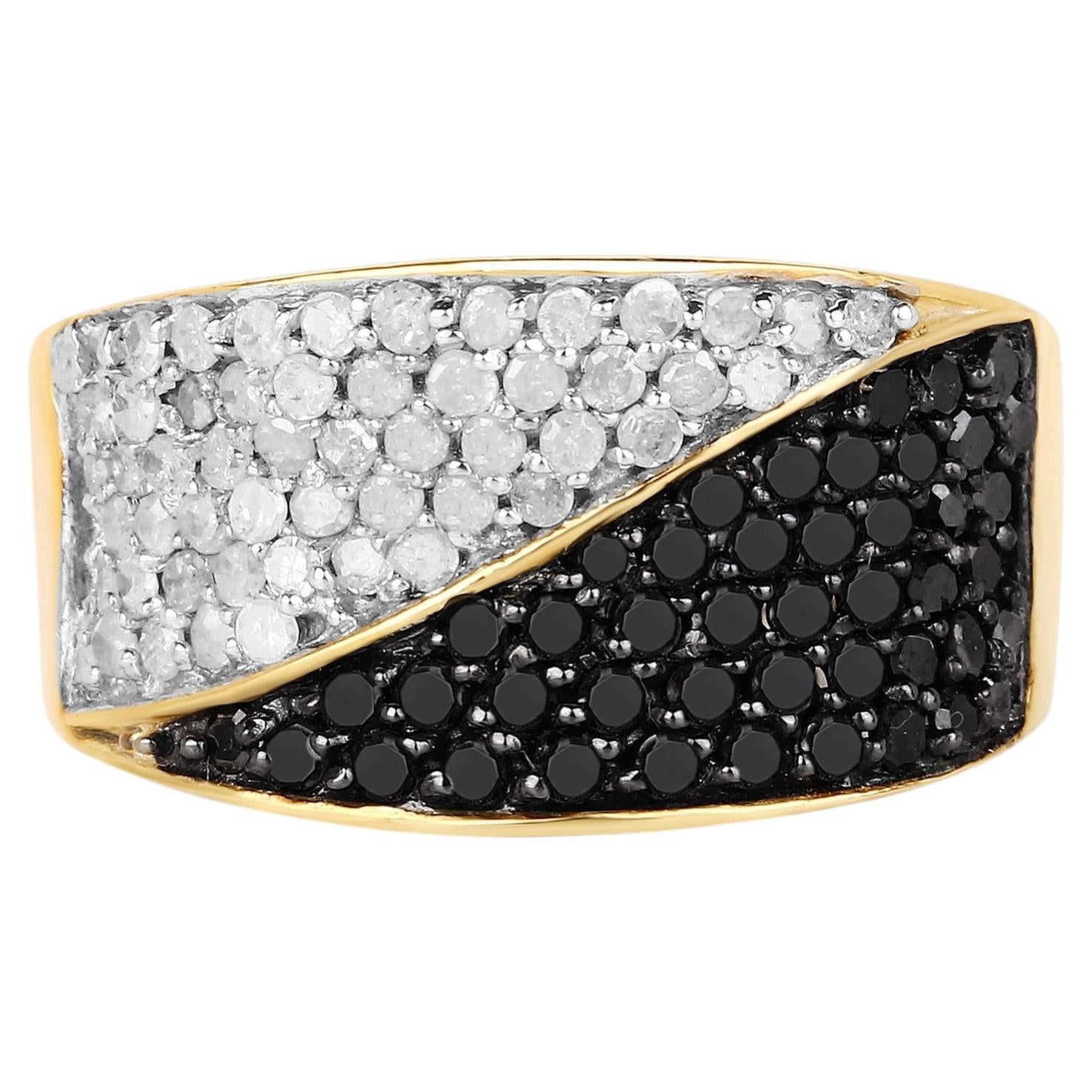 Black Diamond Ring With White Diamonds 1.16 Carats Gold Plated Silver