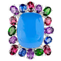 Blue Chalcedony Ring Amethyst Rhodolite Chrome Diopside Kyanite 26 Carats