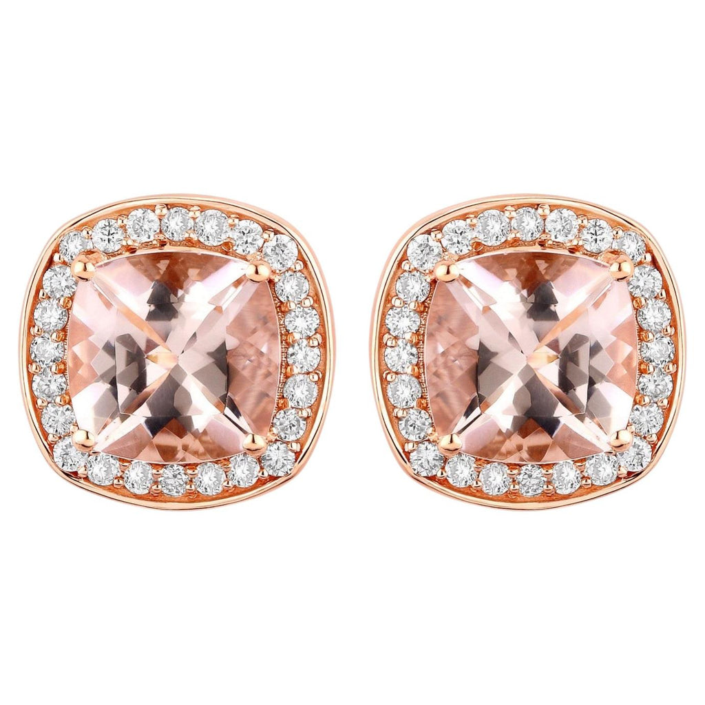 Morganite Stud Earrings With Diamonds 2.68 Carats 14K Rose Gold
