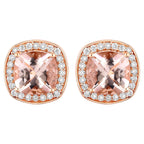 Morganite Stud Earrings With Diamonds 2.68 Carats 14K Rose Gold