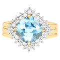 Swiss Blue Topaz Ring With White Topaz 4.28 Carats Gold Plated Silver