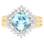 Swiss Blue Topaz Ring With White Topaz 4.28 Carats Gold Plated Silver
