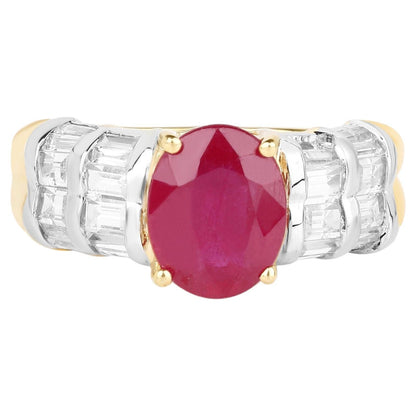 Ruby Ring With White Topaz 5.02 Carats Gold Plated Silver