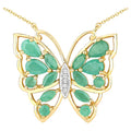 Emerald Butterfly Necklace White Zircon 2.52 Carats Gold Plated Silver