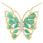 Emerald Butterfly Necklace White Zircon 2.52 Carats Gold Plated Silver
