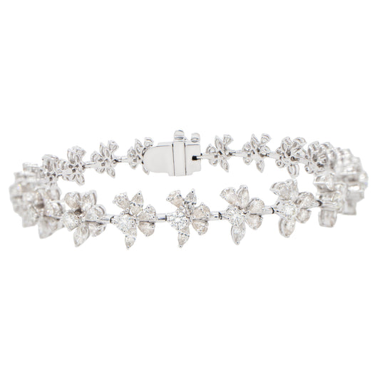 Important Mix Cut Diamond Bracelet Pear Marquise Round 6.4 Carats 18K Gold