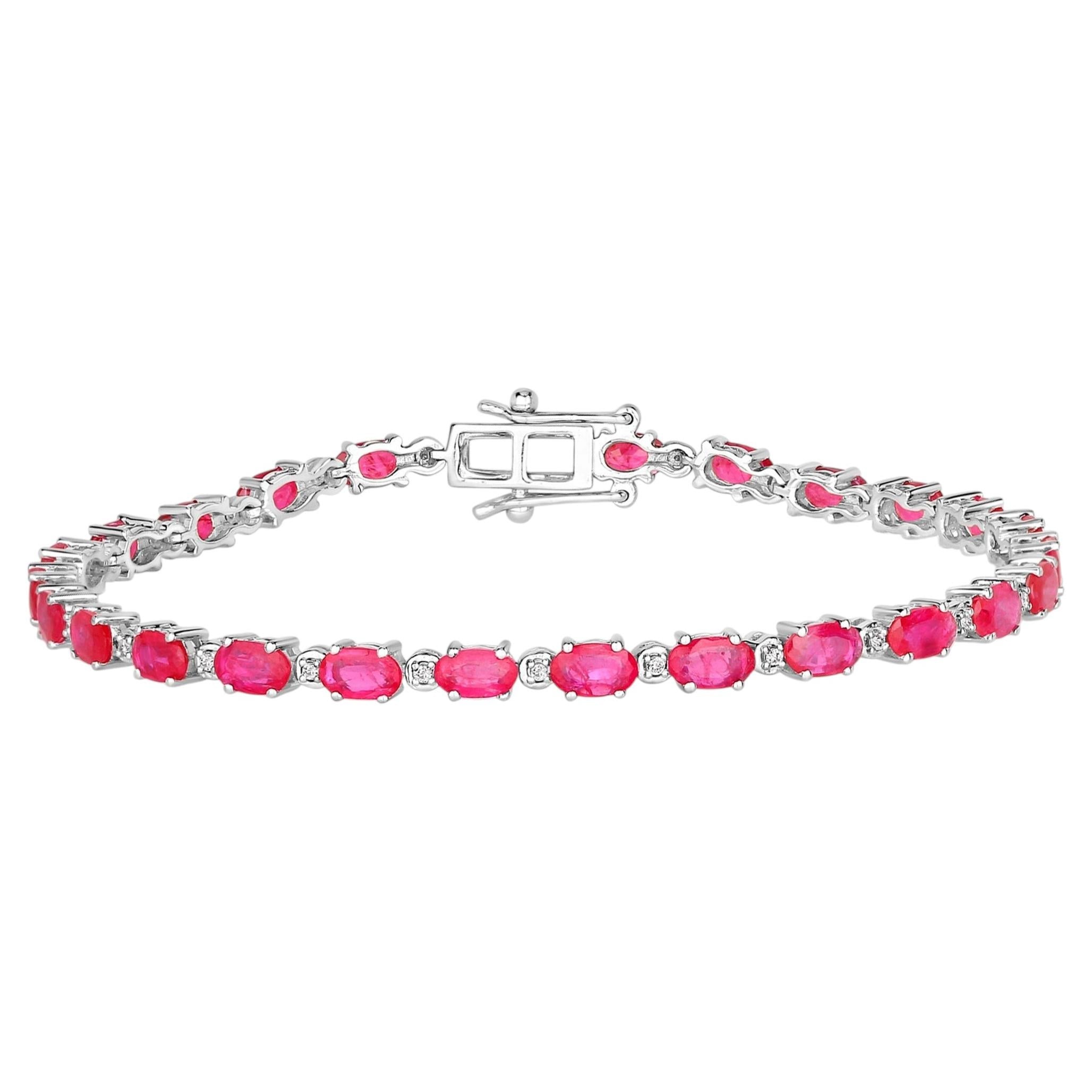 Ruby Bracelet With Diamonds 5.8 Carats 14K White Gold