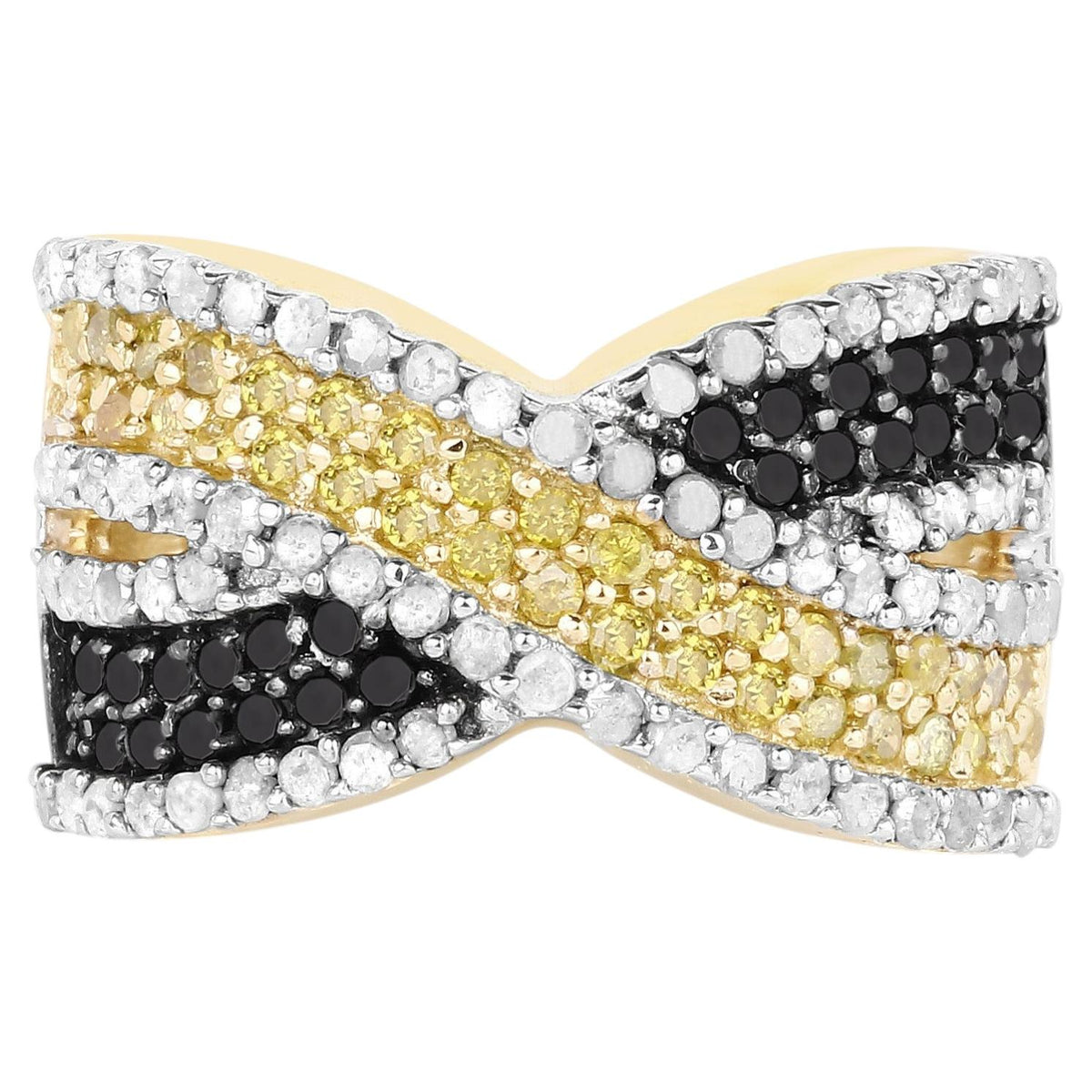 Multicolor Diamond Ring 1.52 Carats Gold Plated Silver