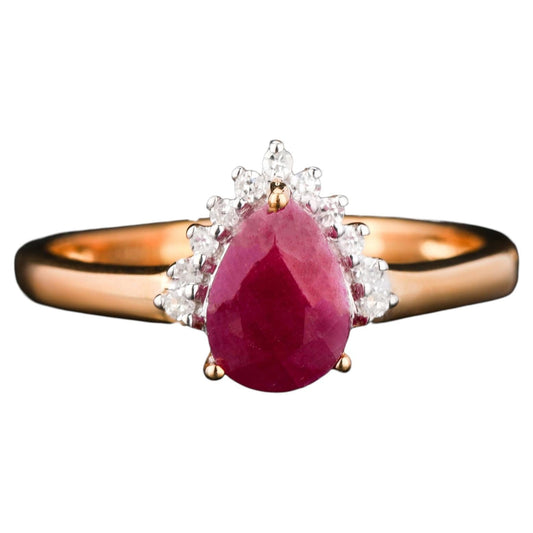 Natural Ruby Ring With Diamonds 1.19 Carats 9K Yellow Gold