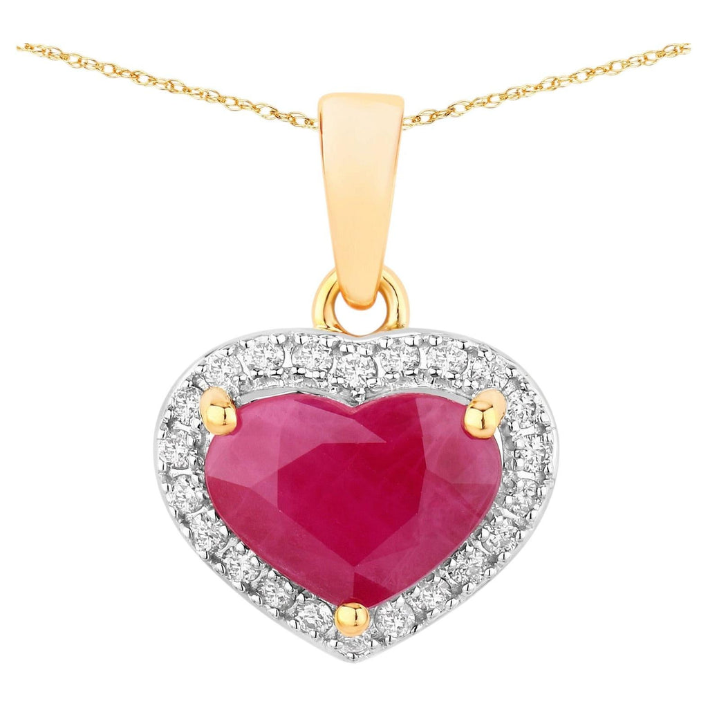Ruby Heart Pendant With Diamonds 2.04 Carats 14K Yellow Gold