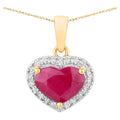 Ruby Heart Pendant With Diamonds 2.04 Carats 14K Yellow Gold