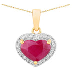 Ruby Heart Pendant With Diamonds 2.04 Carats 14K Yellow Gold