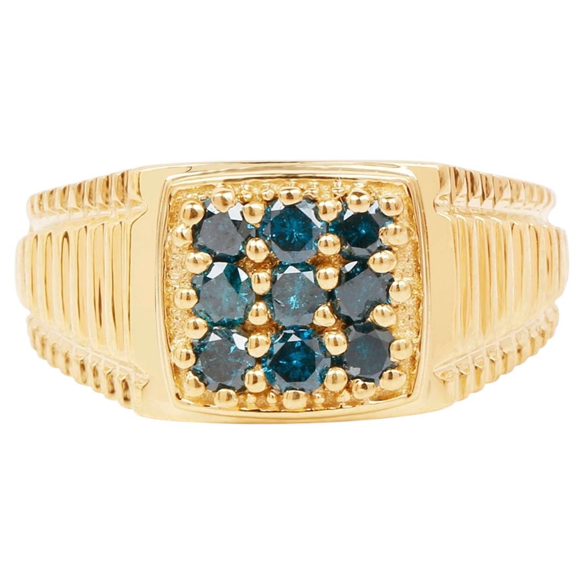 Blue Diamond Ring 0.62 Carats Gold Plated Silver
