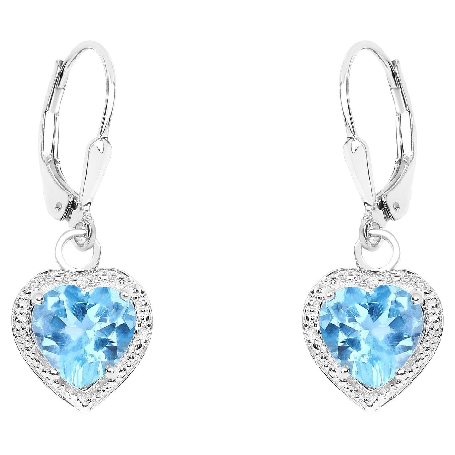 Swiss Blue Topaz Hearts Dangle Earrings 4.2 Carats