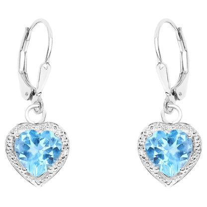 Swiss Blue Topaz Hearts Dangle Earrings 4.2 Carats