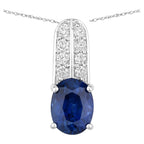 Blue Sapphire Pendant With Diamonds 2.7 Carats 18K White Gold
