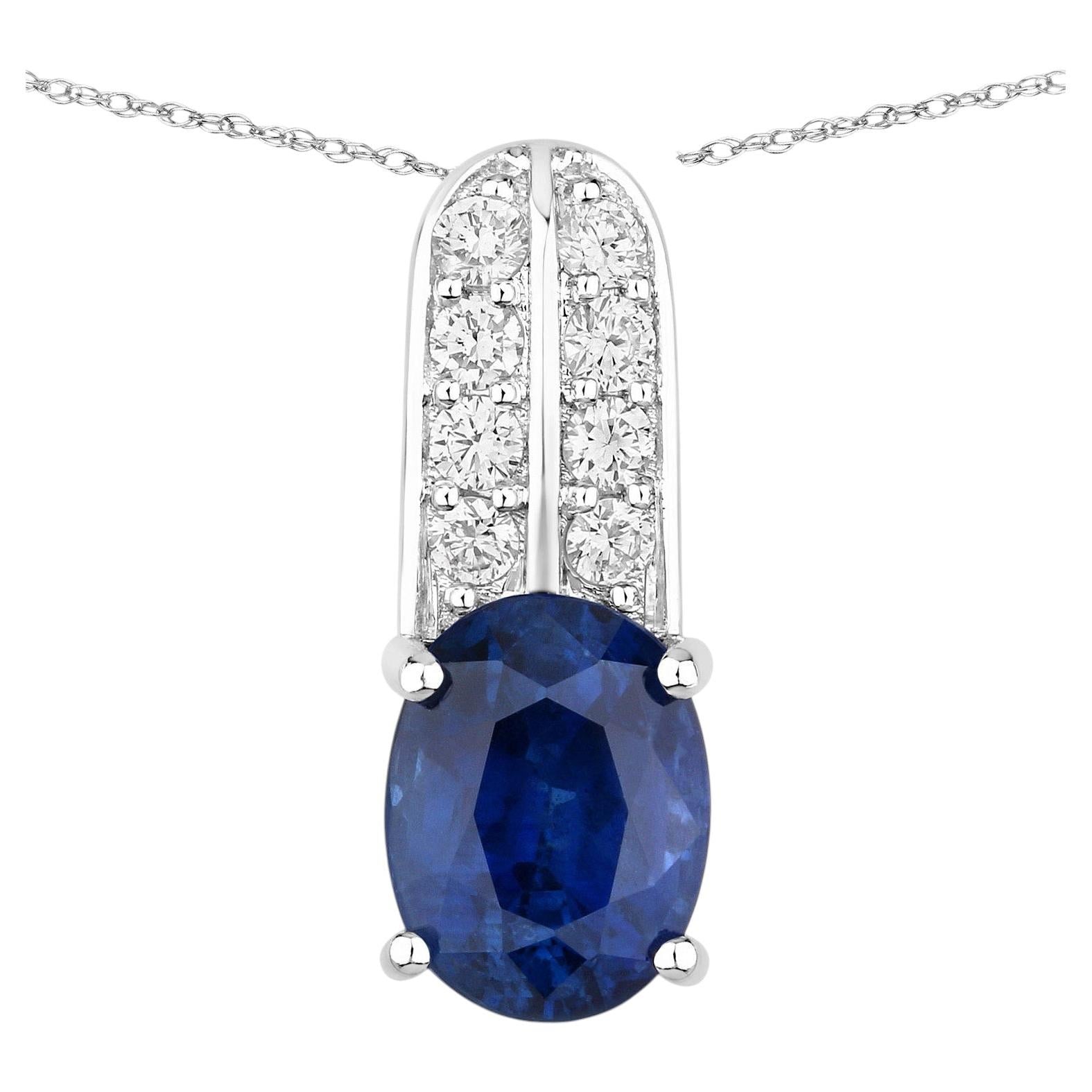 Blue Sapphire Pendant With Diamonds 2.7 Carats 18K White Gold