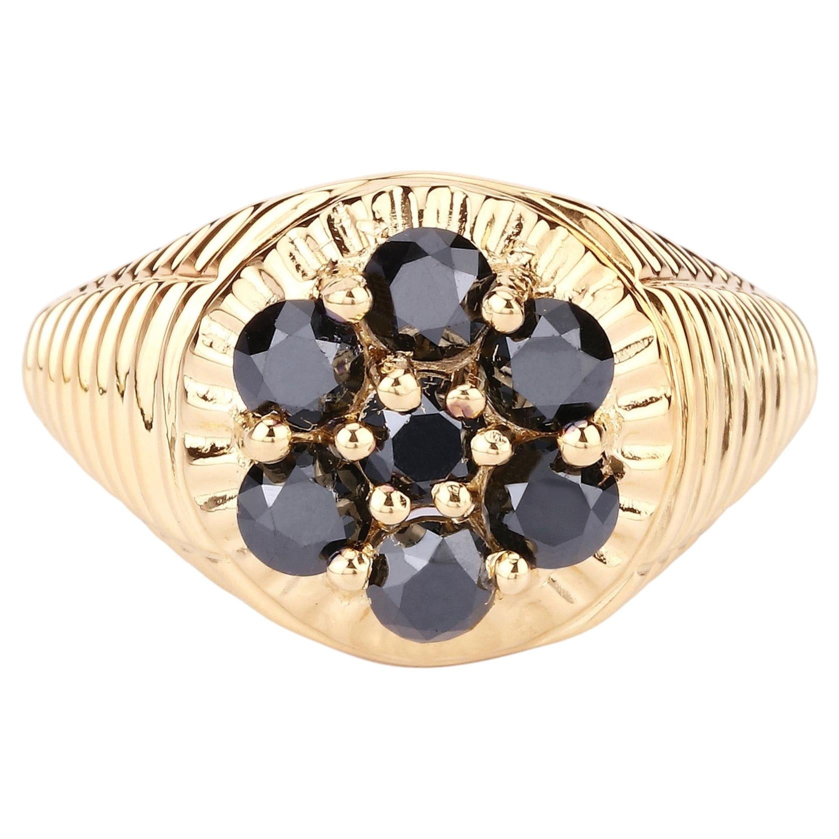 Black Diamond Ring 0.9 Carats Gold Plated Silver