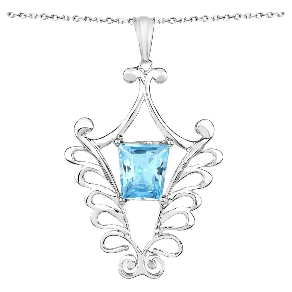 Swiss Blue Topaz Pendant 5.66 Carats Sterling Silver