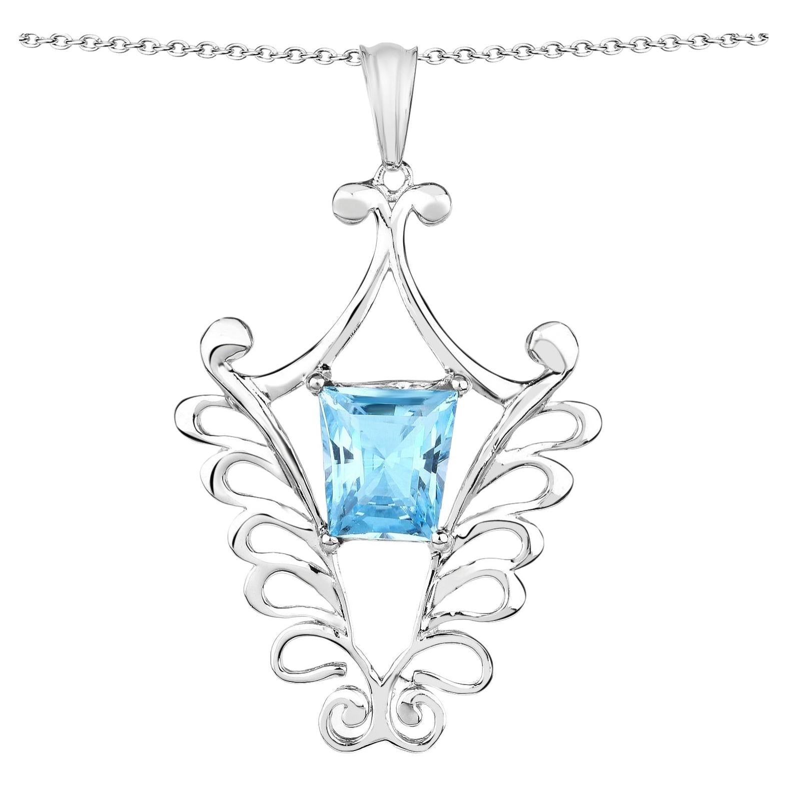 Swiss Blue Topaz Pendant 5.66 Carats Sterling Silver