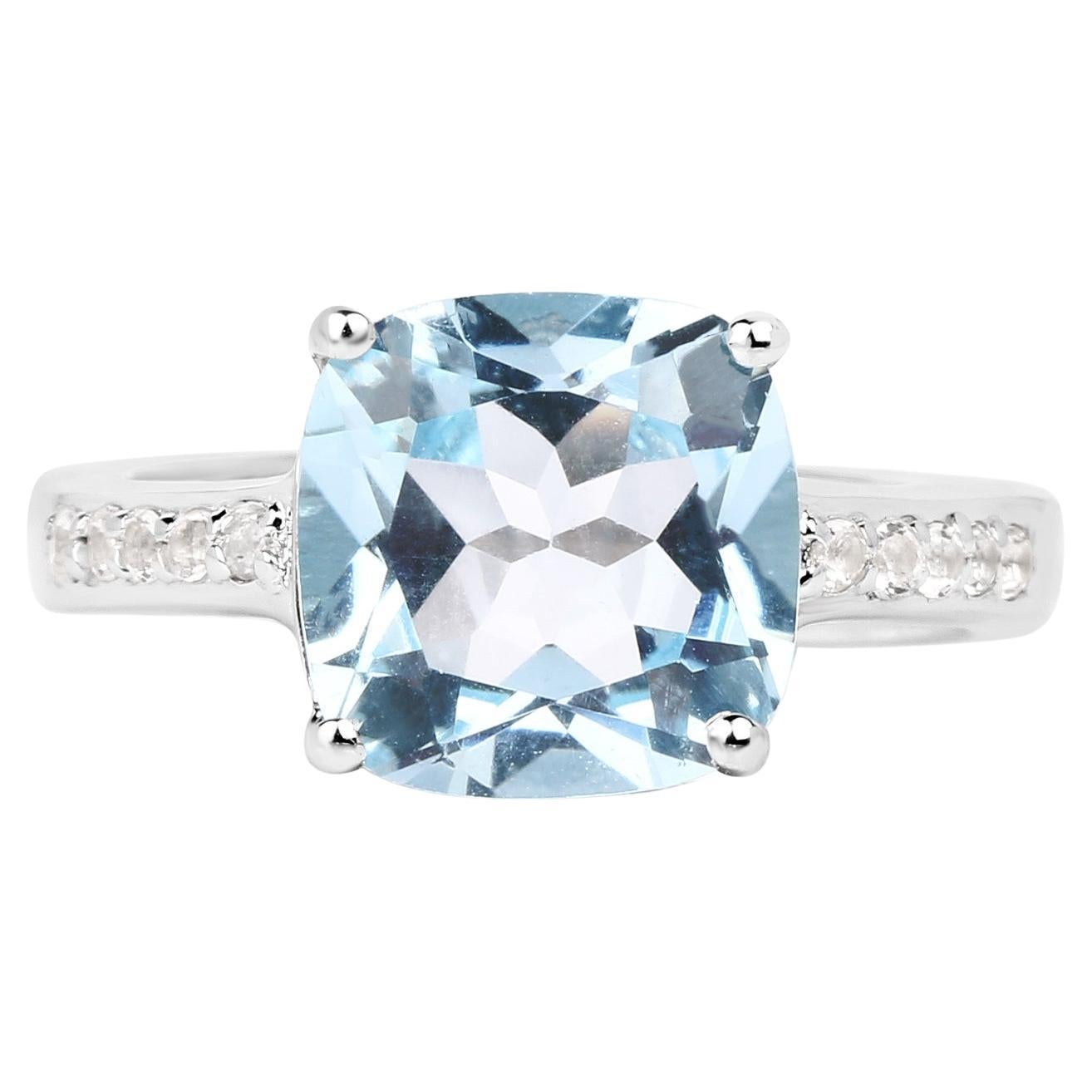 Blue Topaz Ring White Topaz Setting 4.55 Carats