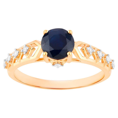 Blue Sapphire Ring Diamonds 1.12 Carats 10K Yellow Gold