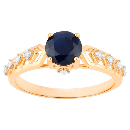 Blue Sapphire Ring Diamonds 1.12 Carats 10K Yellow Gold