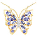 Tanzanite Butterfly Necklace White Zircon 2.68 Carats Gold Plated Silver