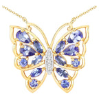 Tanzanite Butterfly Necklace White Zircon 2.68 Carats Gold Plated Silver