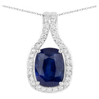 Blue Sapphire Pendant With Diamonds 3.82 Carats 18K White Gold