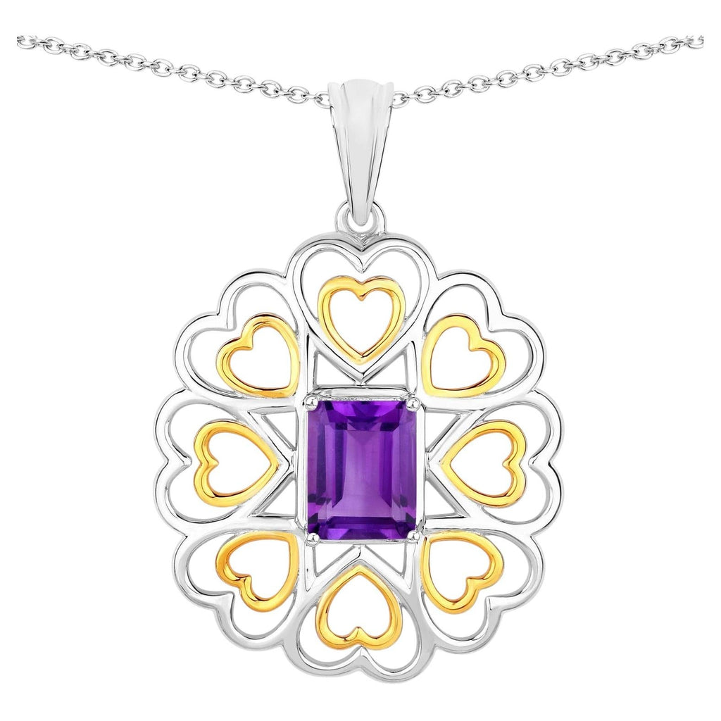 Amethyst Flower Pendant 2.08 Carats Gold Plated Silver