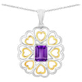Amethyst Flower Pendant 2.08 Carats Gold Plated Silver