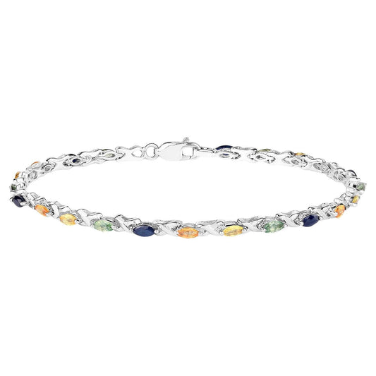 Multicolored Sapphire Tennis Bracelet 3.1 Carats Silver