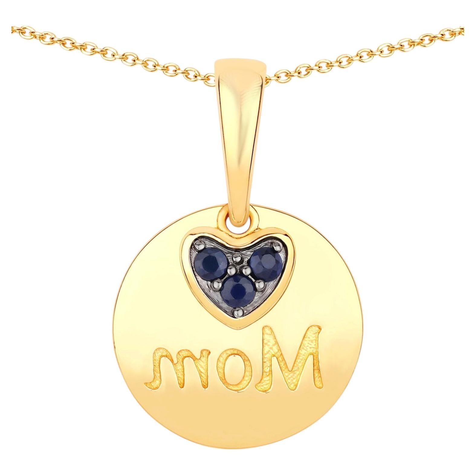 Blue Sapphire Mother Pendant 0.18 Carats Gold Plated Silver