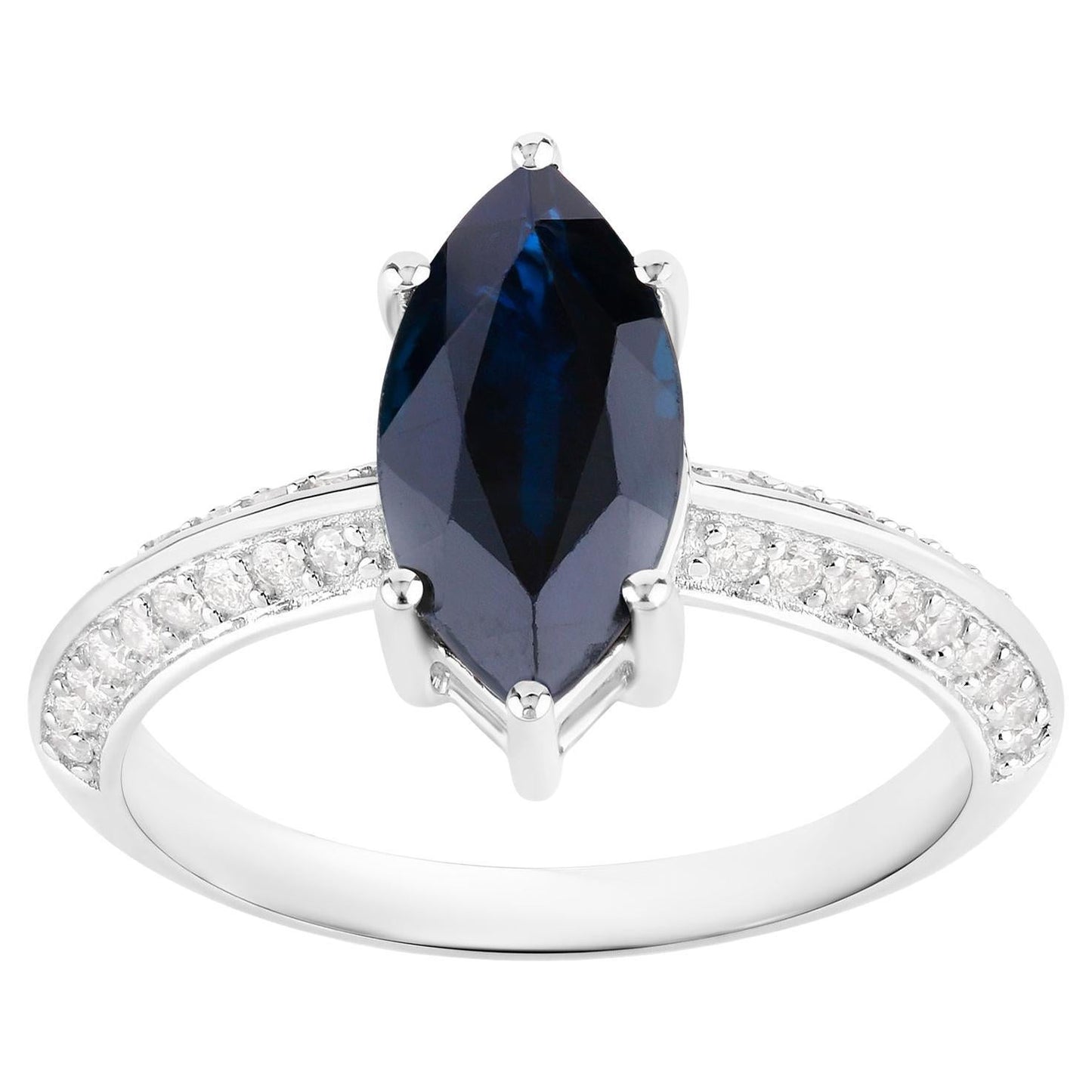 Blue Sapphire Ring Diamonds 2.4 Carats 10K White Gold