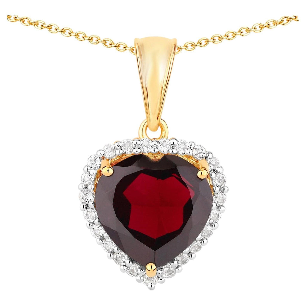 Garnet Pendant With White Topaz 5.74 Carats Gold Plated Silver