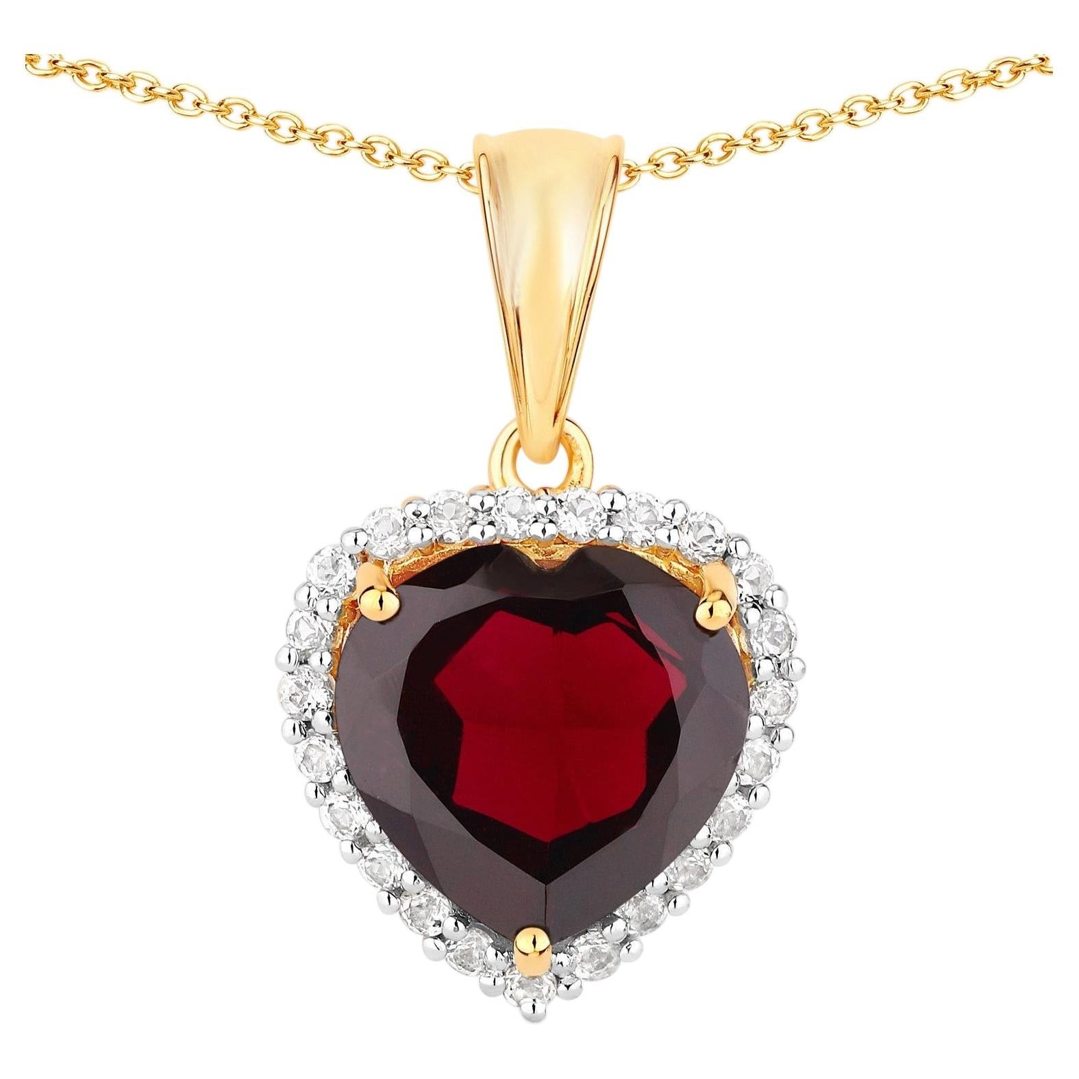 Garnet Pendant With White Topaz 5.74 Carats Gold Plated Silver