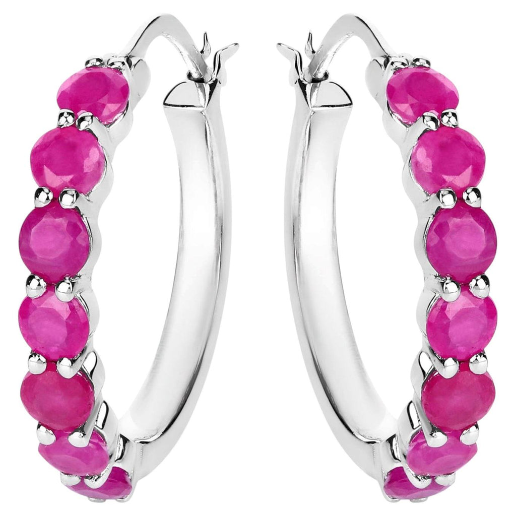 Natural Ruby Hoop Earrings 2.78 Carats Sterling Silver